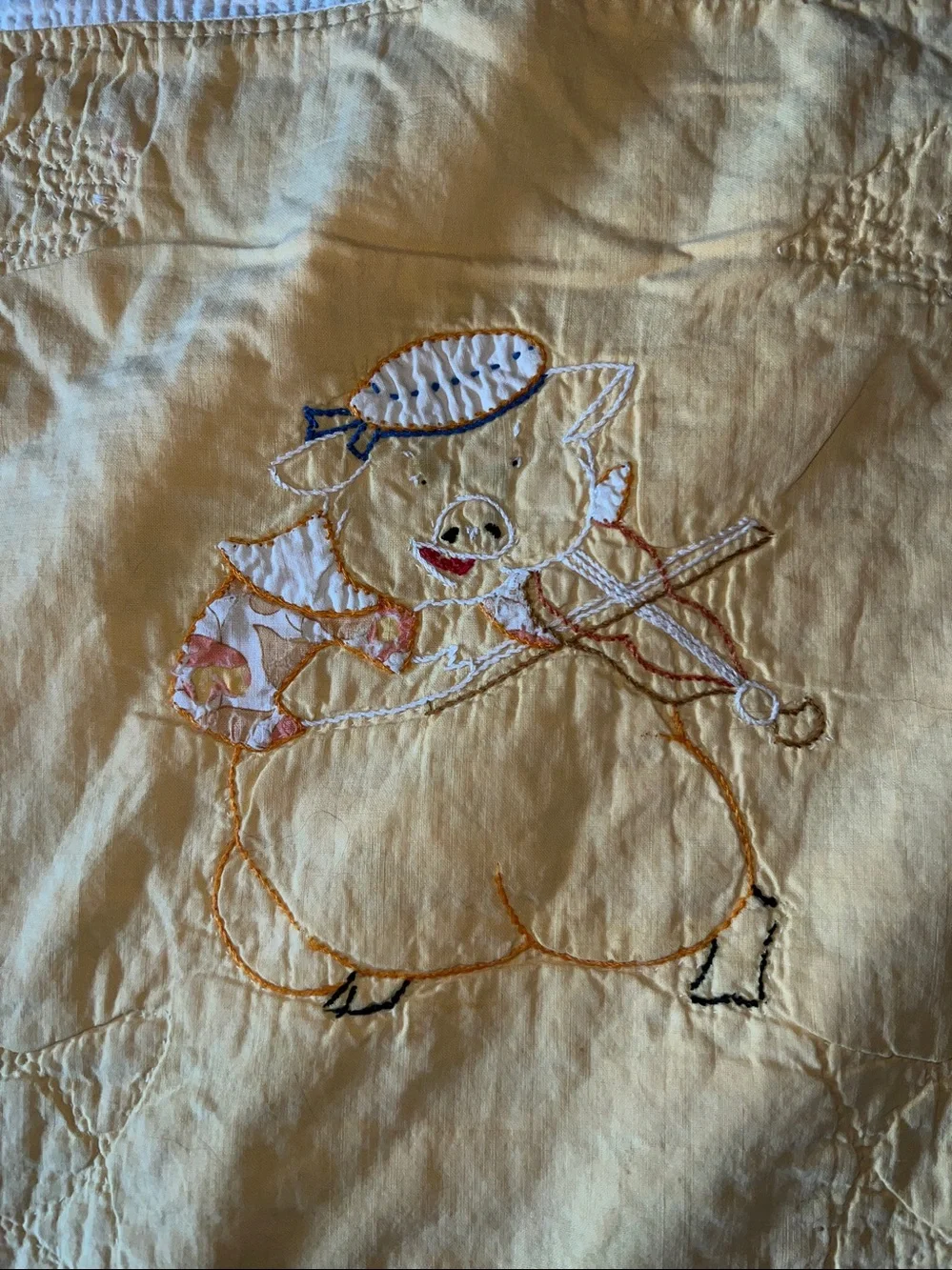 Antique embroidered patchwork handmade quilt 72” x 94” nursery rhyme